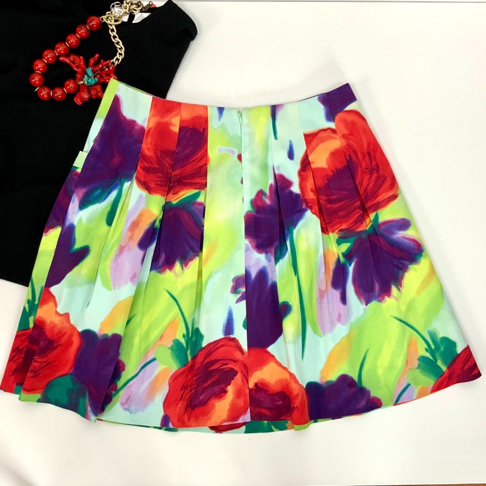 Boston Proper Floral Full Pleated Pockets Skirt Sz 4 - Picture 7 of 16